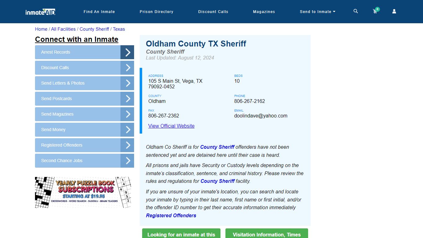 Oldham County TX Sheriff & Arrest Search - InmateAid